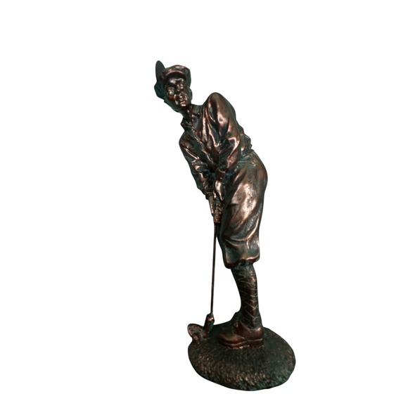 Vintage Golfer Statue Bronze Finish Golf Player Figurine Decoration - Picture 1 of 13